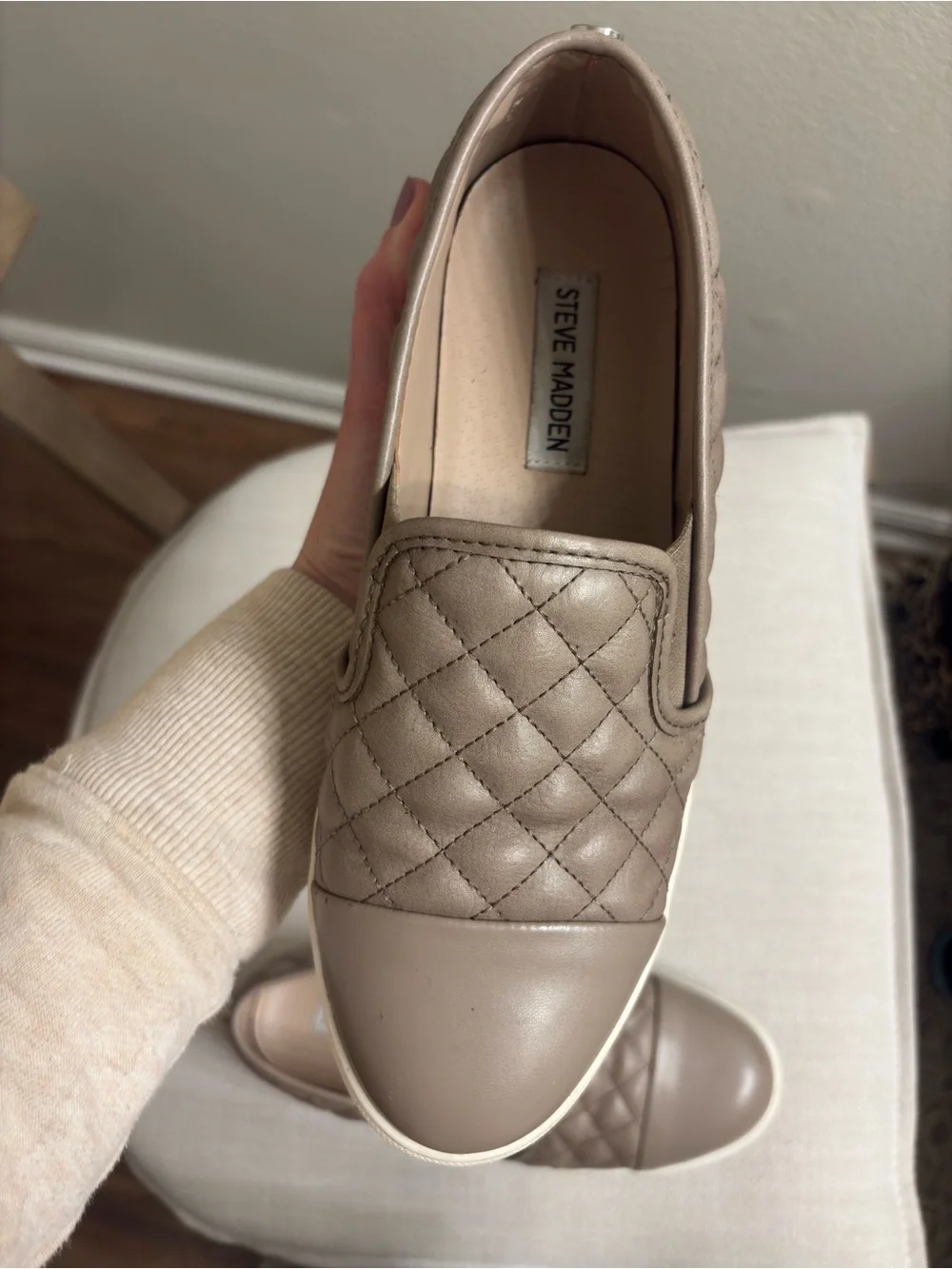 Steve Madden Taupe Quilted Slip-On Sneakers